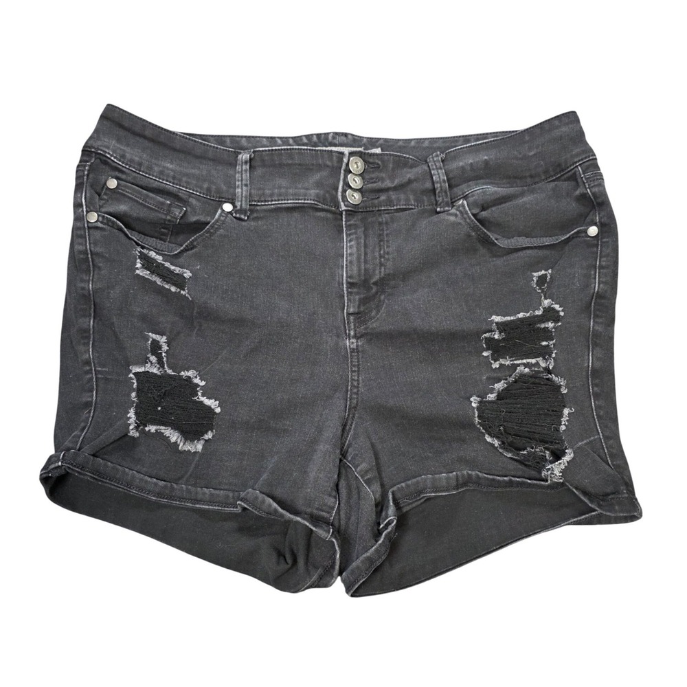 Torrid Distressed Denim Shorts Women's 20 Washed Black High Rise Triple Button